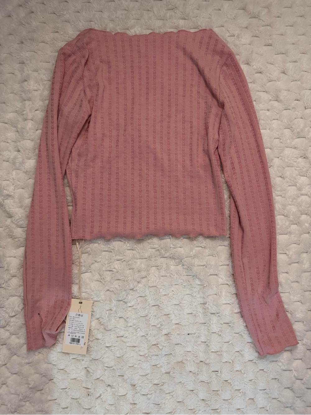 Women’s Pink Ribbed Lace-Trim Button Cardigan - Picture 2 of 3